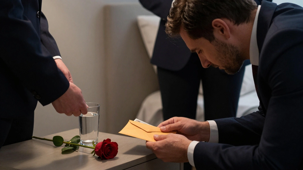A client leaving cash and a glass of water as a sign of gratitude after a meeting.