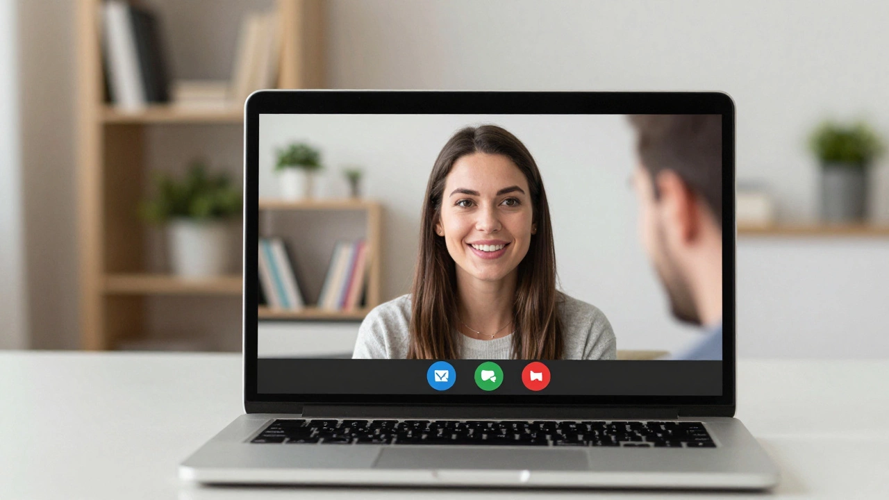 A video call between a client and escort, showing a warm, transparent interaction.